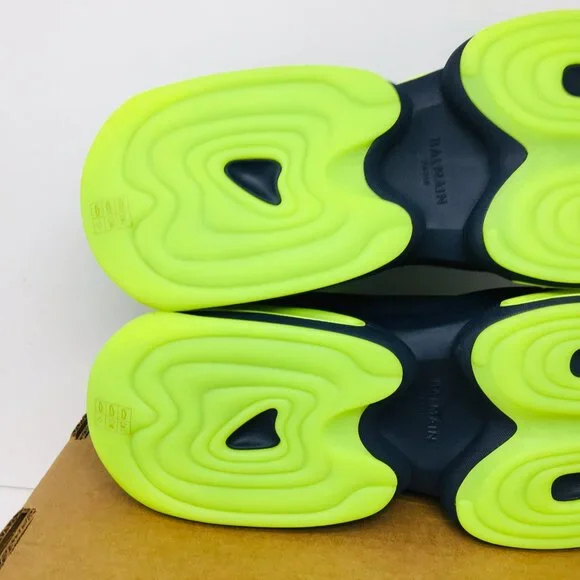 Balmain B Bold Low Top Suede/Leather Sneaker Bleu Marine/Fluorescent Yellow 12 M